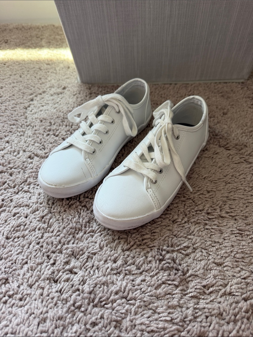 Keds White Low-Top Memory Foam Sneakers for girls in leather